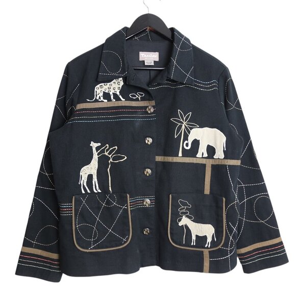 Vintage TanJay Petites Animal Embroidered Button Down Twill Jacket Size Medium - Picture 1 of 8
